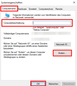 Systemeigenschaften Computername Screenshot